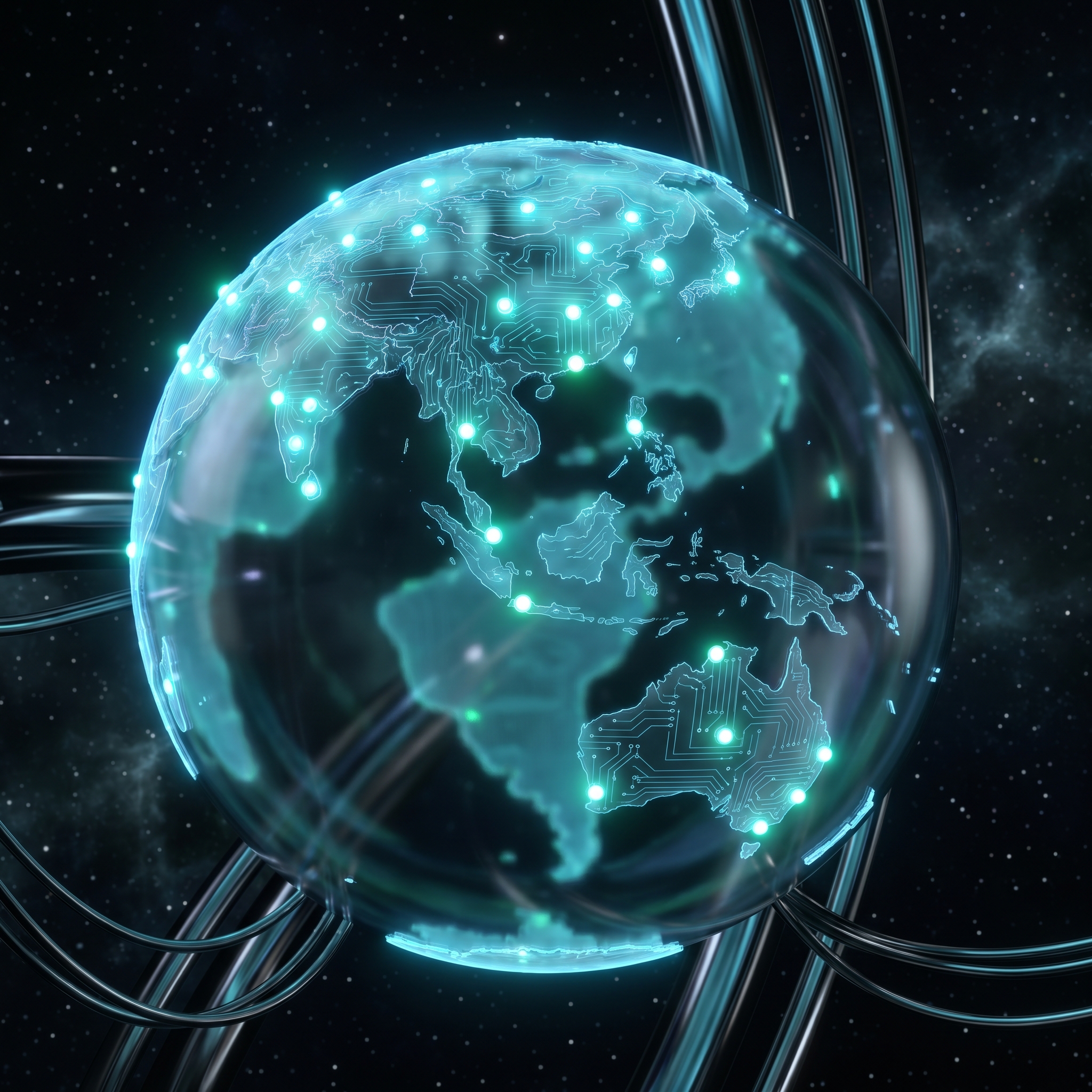 Translucent Globe Mapping highlighting Southeast Asia and Australia