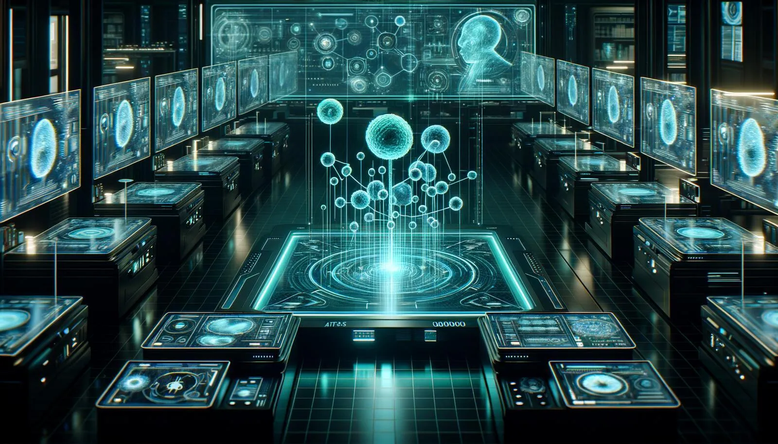 Advanced biotech laboratory with AI research infrastructure